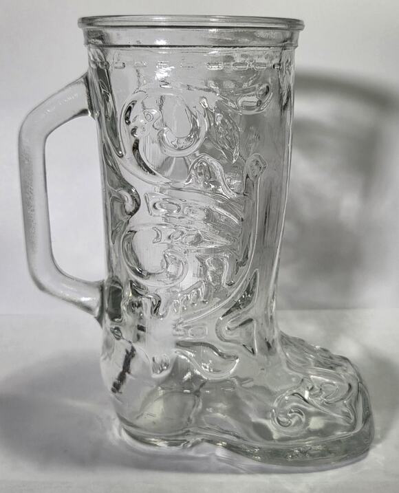 Unbranded Other - Vintage Clear Glass Cowboy Boot Mug Beer Stein Western Barware Novelty Cup 6"